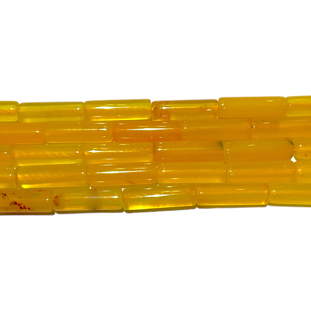 Fil de perles tubes Agate jaune chauffé 4x13 mm