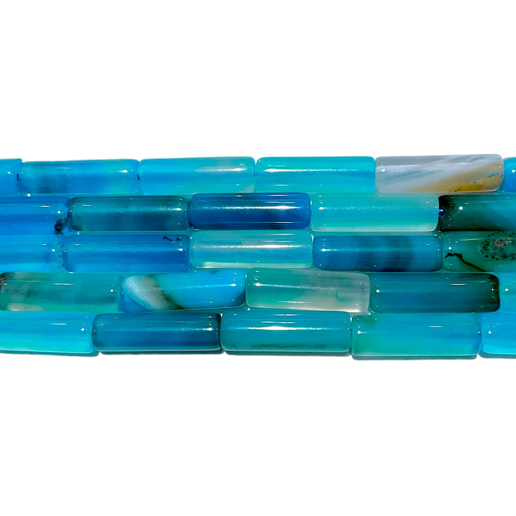 Fil de perles tubes Agate bleue chauffée 4x13 mm