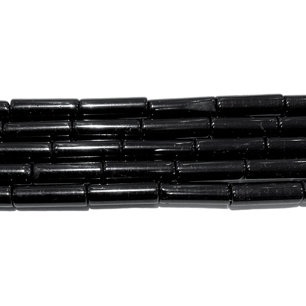 Fil de perles tubes Agate noire 4x13 mm