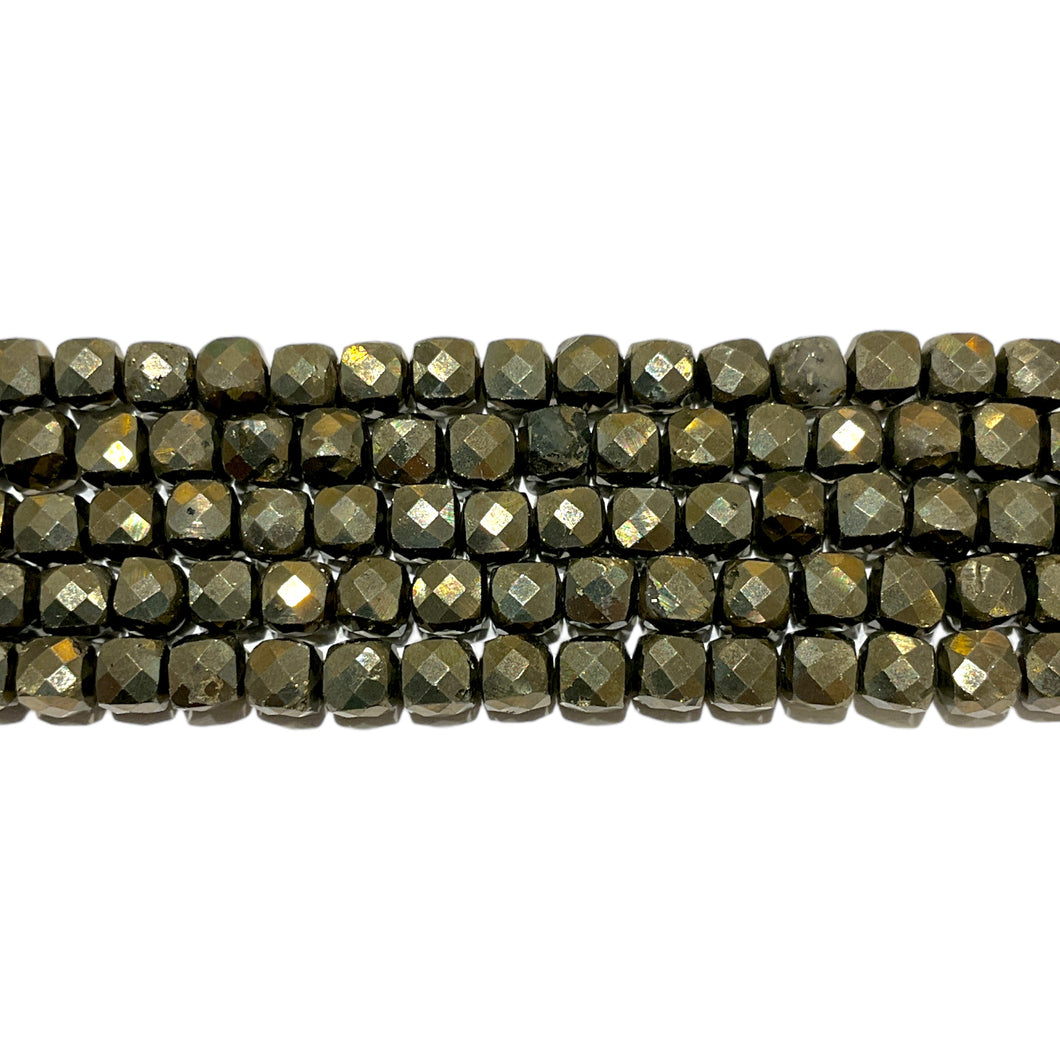Fil de perles carrées facetté Pyrite 4x4 mm
