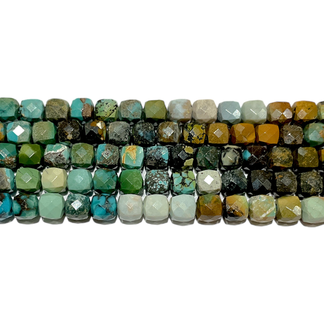 Fil de perles carrées facetté Turquoise 4x4 mm