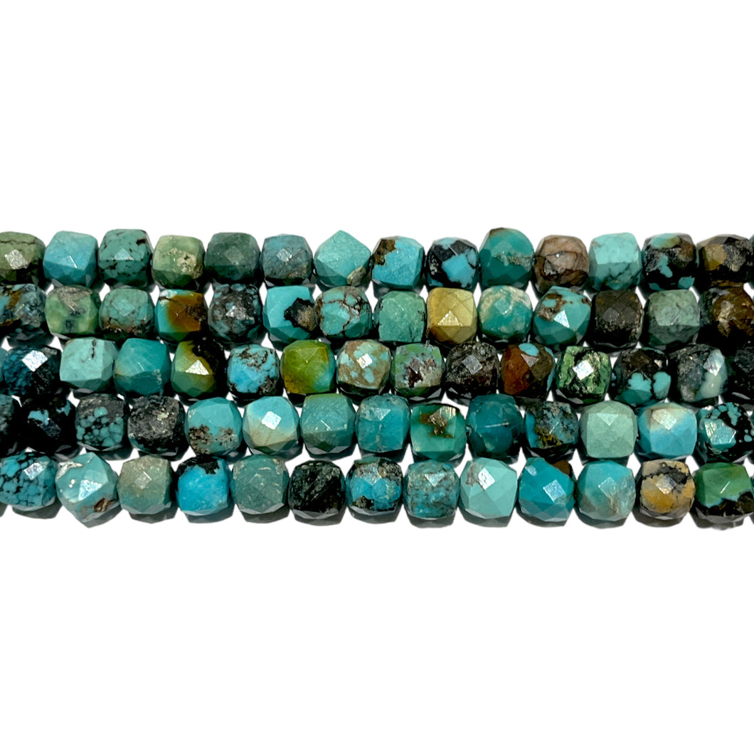 Fil de perles carrées facetté Turquoise AA 4x4 mm
