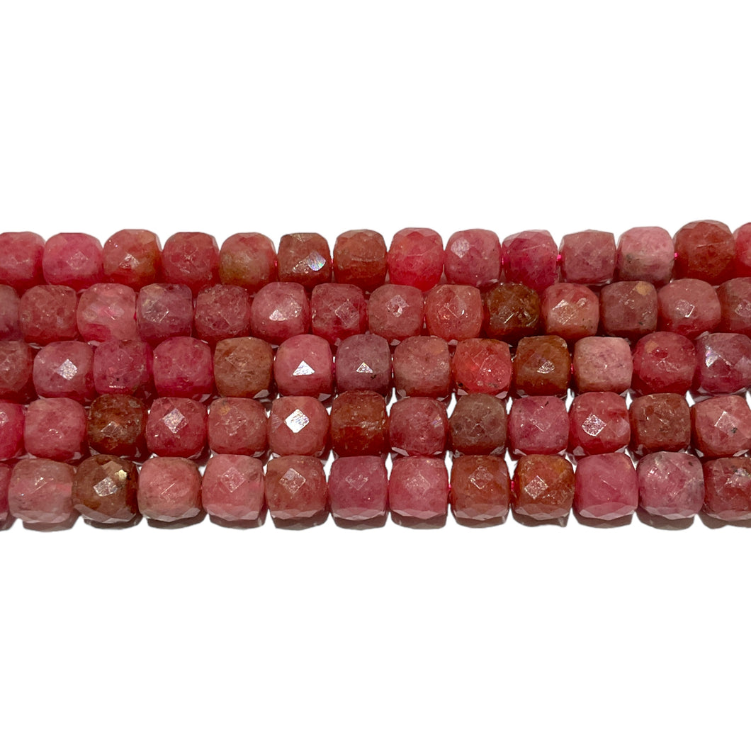 Fil de perles carrées facetté rhodochrosite du Brésil 4x4 mm