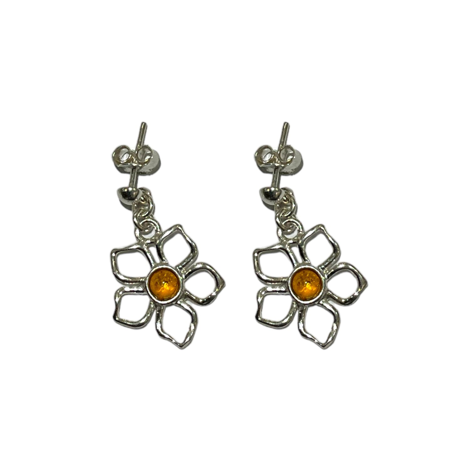 Boucle d'oreille fleurs en ambre & Argent 925 (#31) - Foliesbijoux