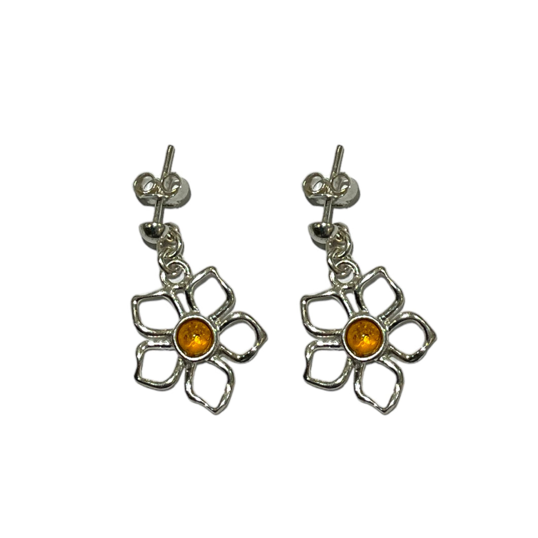 Boucle d'oreille fleurs en ambre & Argent 925