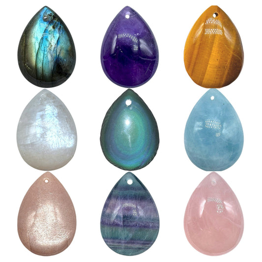 Pendentif forme goutte percé devant (53 pierres différentes) (bélière non incluse) NEW RESTOCK