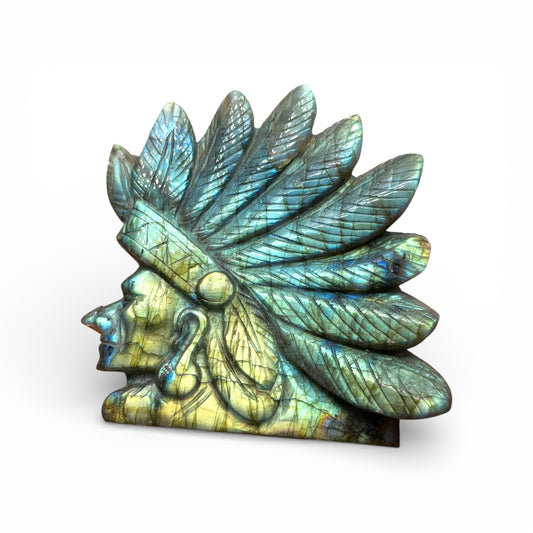 Figurine Buste amérindien en labradorite AA+ – pièce restaurée (modèle unique nº36)
