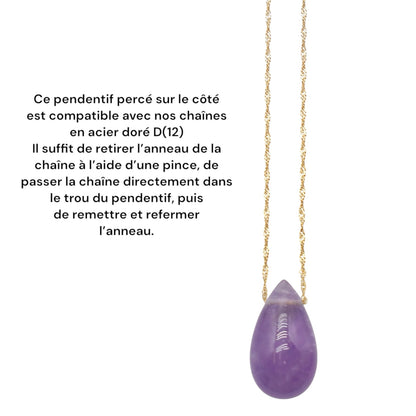 Pendentif forme goutte percé sur le côté (45 pierres différentes) NEW
