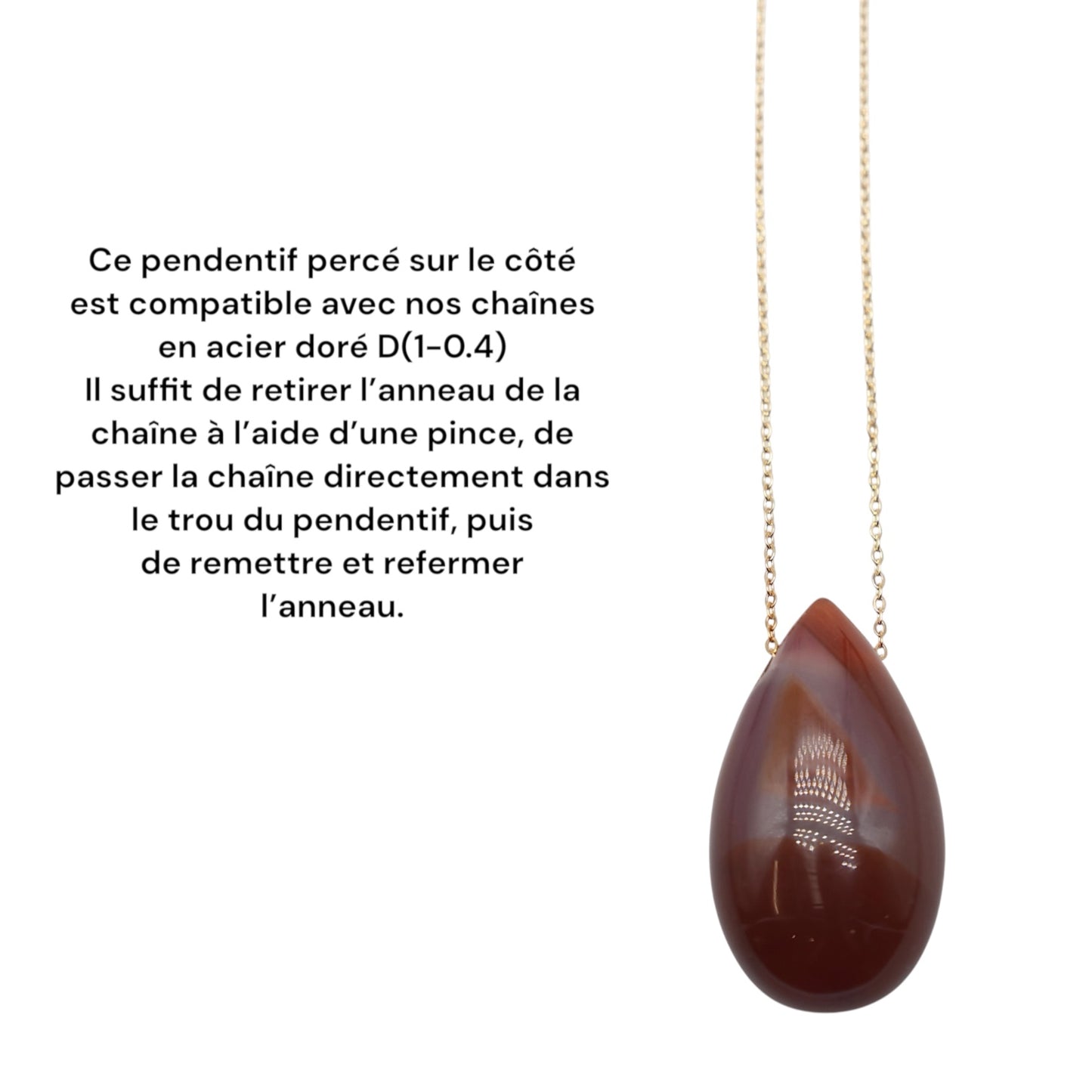Pendentif forme goutte percé sur le côté (45 pierres différentes) NEW
