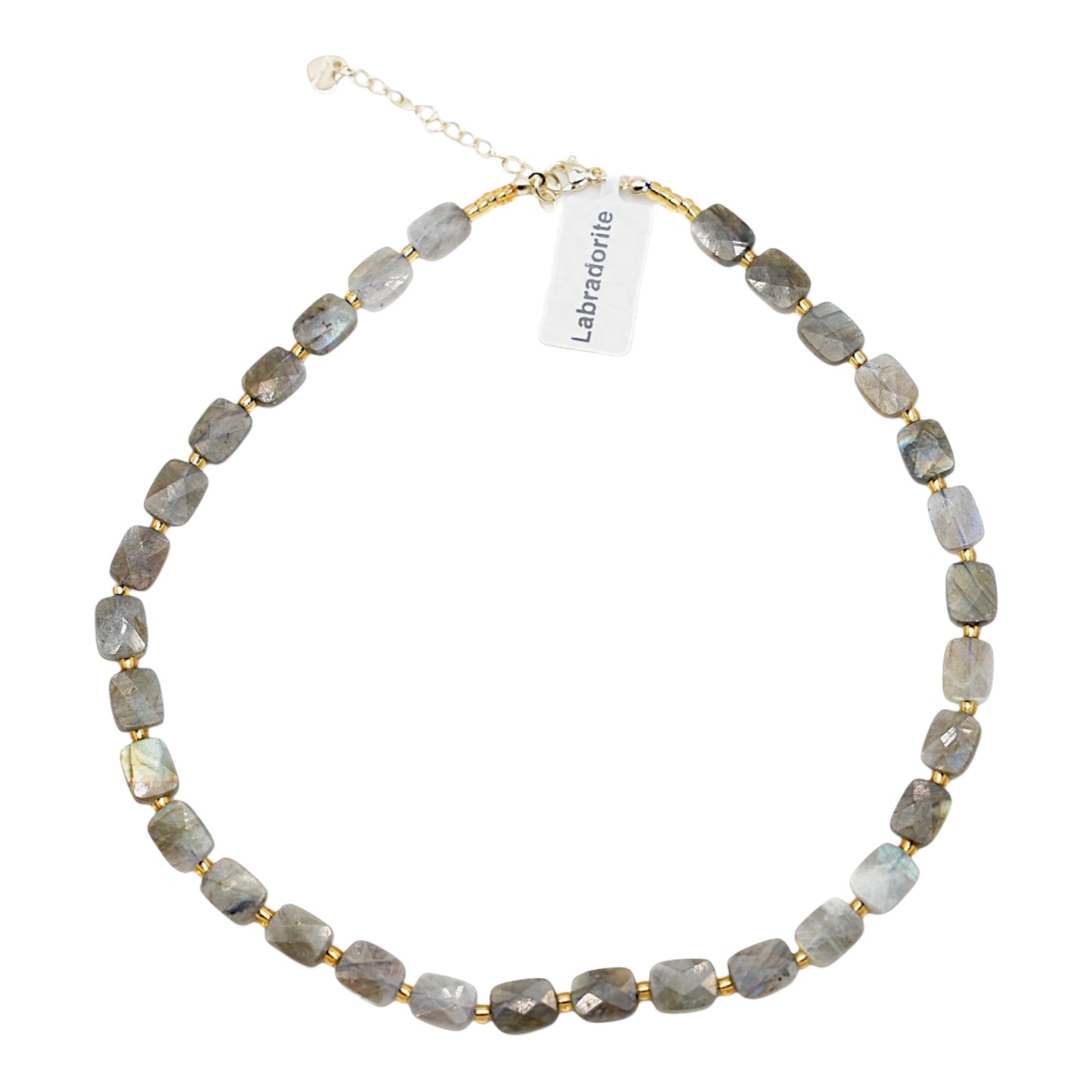 Collier 43 cm 8x10 mm rectangulaire facetté en acier inoxydable dorée (11 pierres disponibles)
