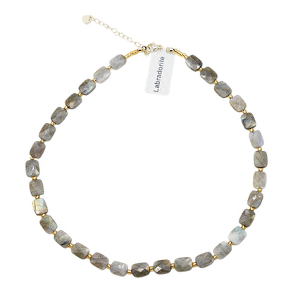 Collier 43 cm 8x10 mm rectangulaire facetté en acier inoxydable dorée (11 pierres disponibles)