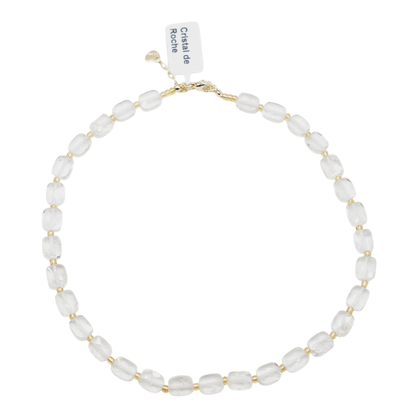 Collier 43 cm 8x10 mm rectangulaire facetté en acier inoxydable dorée (11 pierres disponibles)