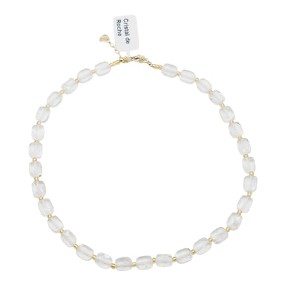 Collier 43 cm 8x10 mm rectangulaire facetté en acier inoxydable dorée (11 pierres disponibles)