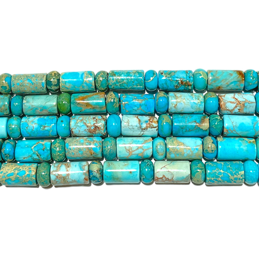 Fil de perles tubes x rondelle Jaspe impérial turquoise
