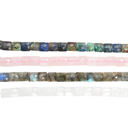 Fil de perle carré facetté plat 8x8 mm (4 pierres disponible)