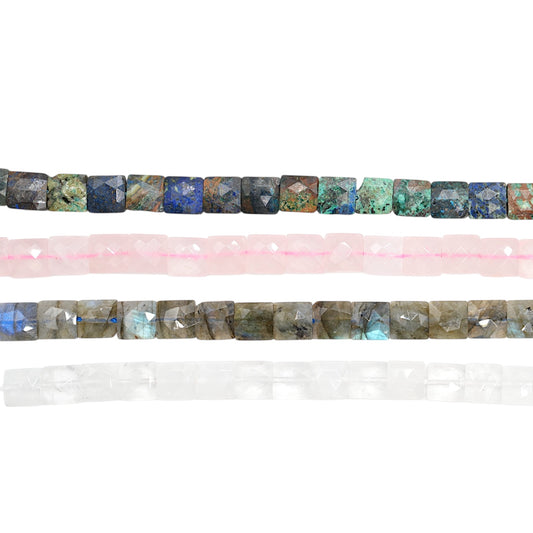 Fil de perle carré facetté plat 8x8 mm (4 pierres disponible)