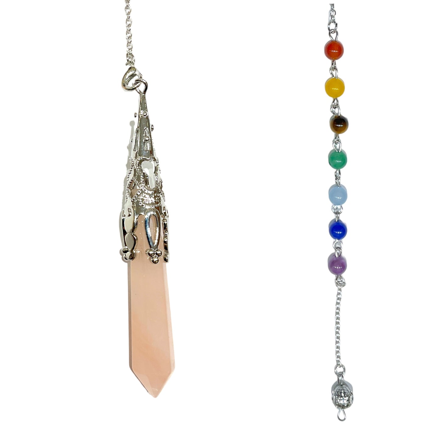 Pendule pointe 7 Chakras Quartz rose