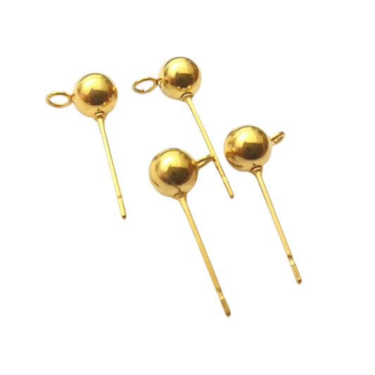 20 tiges de boucles d’oreilles avec boule  avec boucle intégrée – Acier inoxydable doré (2 tailles disponibles)