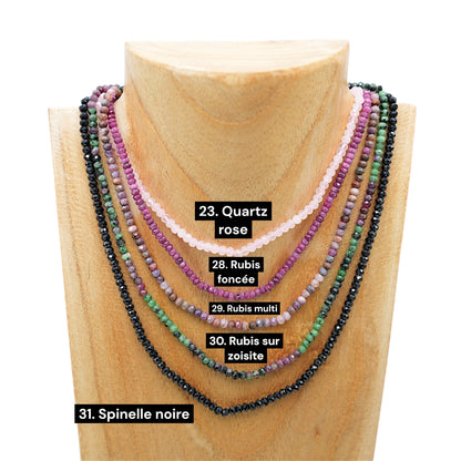 Collier en pierre naturelle facetté 3x4mm acier inoxydable doré/argenté (31 pierres disponibles)