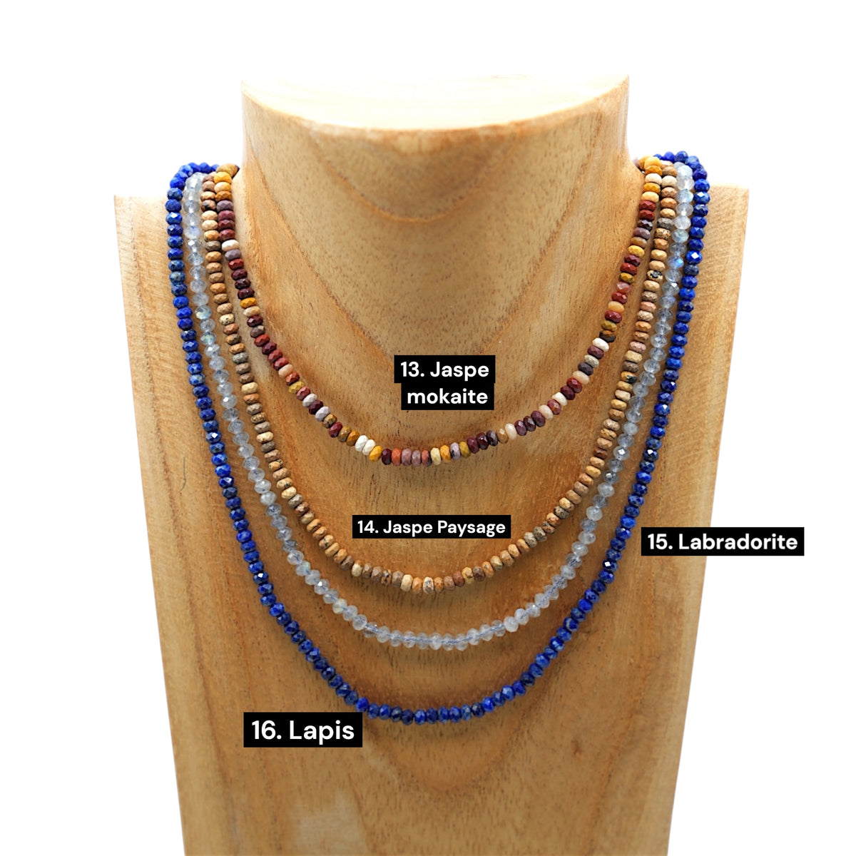 Collier en pierre naturelle facetté 3x4mm acier inoxydable doré/argenté (31 pierres disponibles)