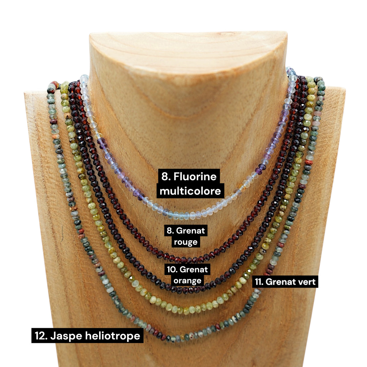 Collier en pierre naturelle facetté 3x4mm acier inoxydable doré/argenté (31 pierres disponibles)
