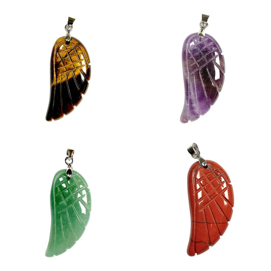 Pendentif en aile epaisse en laiton argentée (5 pierres disponible)