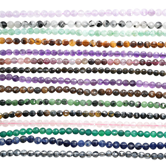 Fil de perles en rond plat facetté 6x6 mm (15 pierres disponible)