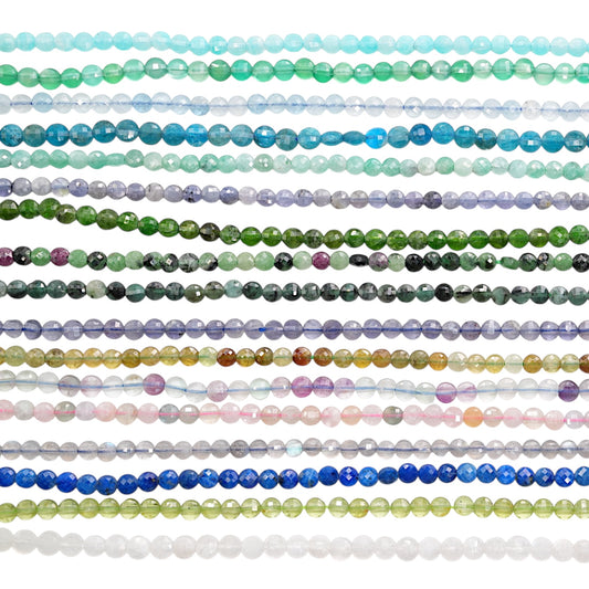 Fil de perles en rond plat facetté 4x4 mm (27 pierres disponible)