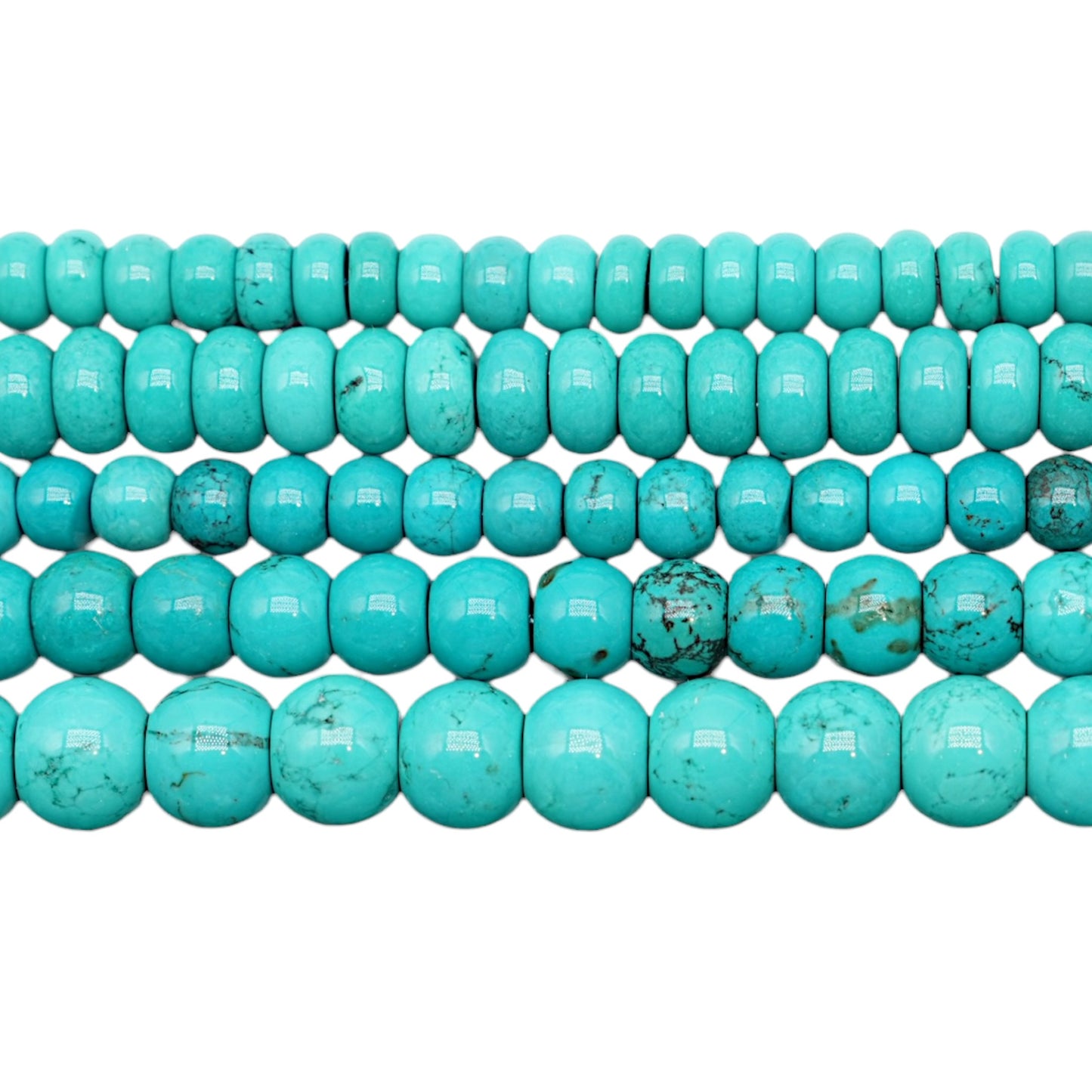 Fil de perles rondelles arrondies en Turquoise de Chine