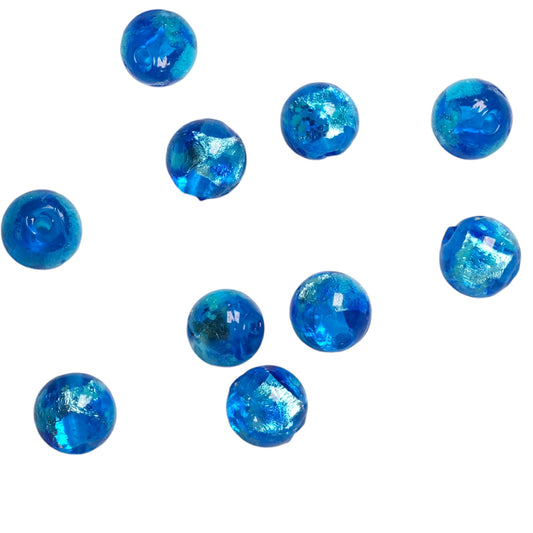 10 perles de verre phosphorescente bleue #12