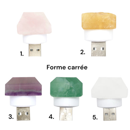 Lampe de nuit/ Veilleuse en pierre naturelle (5 pierres disponible) — Alimentation USB-A