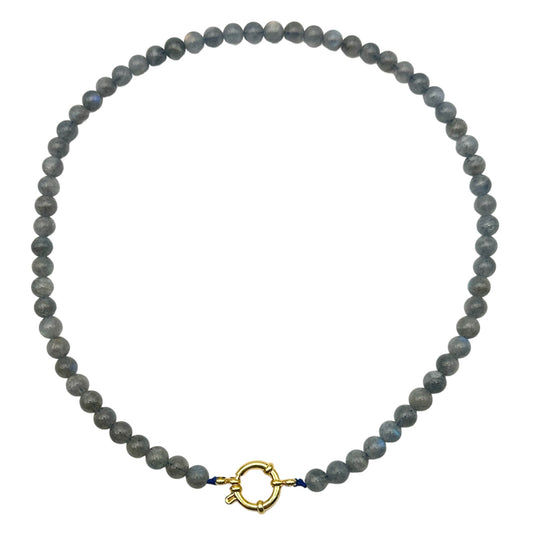 Collier boule en labradorite attache bouée en acier