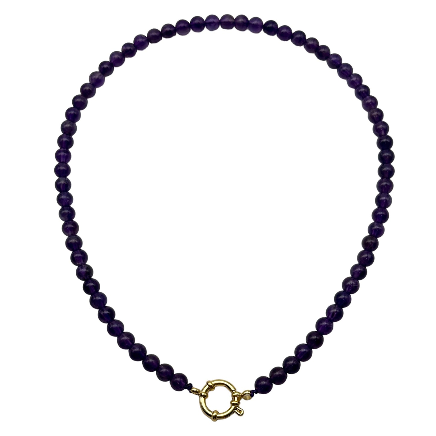 Collier boule en amethyste attache bouée en acier dorée avec pendentif coeur