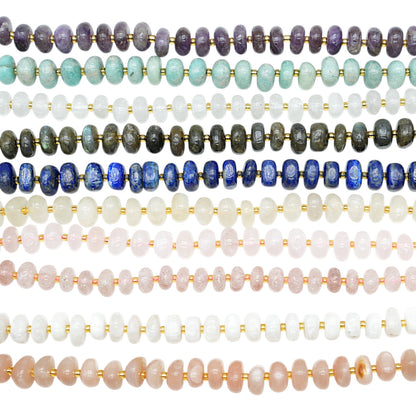 Fil de pierre rondelle 5-8x6-10 mm avec perle de rocailles (10 pierres disponible)