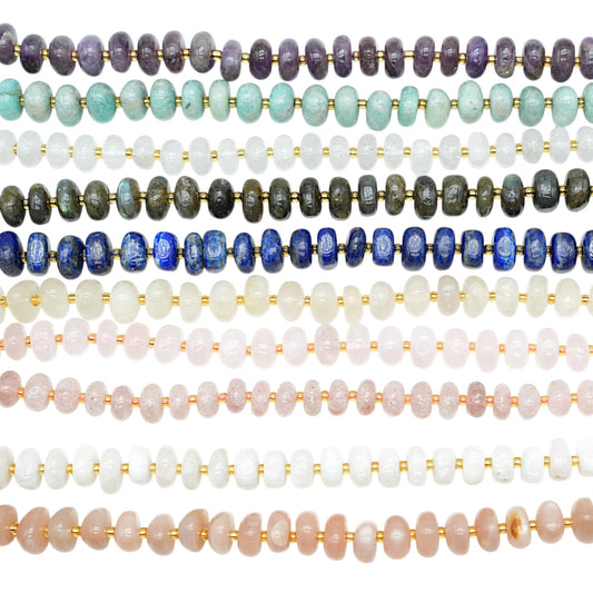 Fil de pierre rondelle 5-8x6-10 mm avec perle de rocailles (10 pierres disponible)