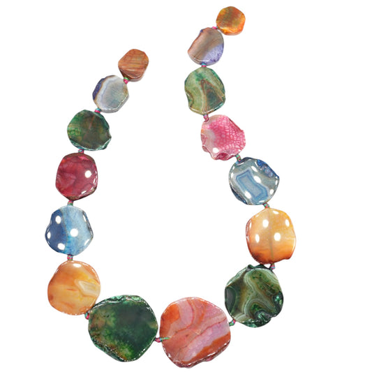 Fil de perles forme libre en Agate multicolore colorée chauffée taille variable ronde plate 1-5 cm