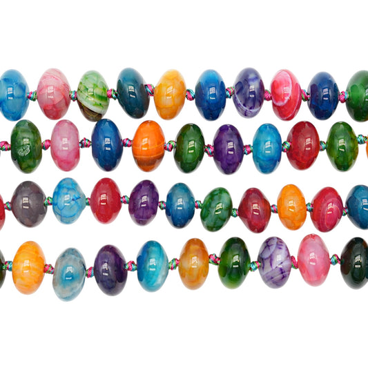 Fil de perles forme libre RONDELLE en Agate multicolore chauffée 20x15 cm