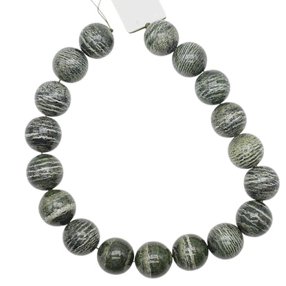 Fil de perle Serpentine verte reflet argenté 22 mm