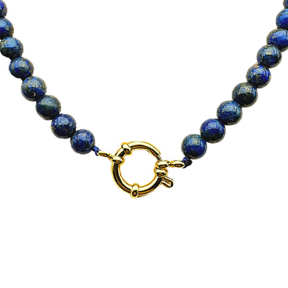 Collier en Lapis-Lazuli attache bouée acier dorée