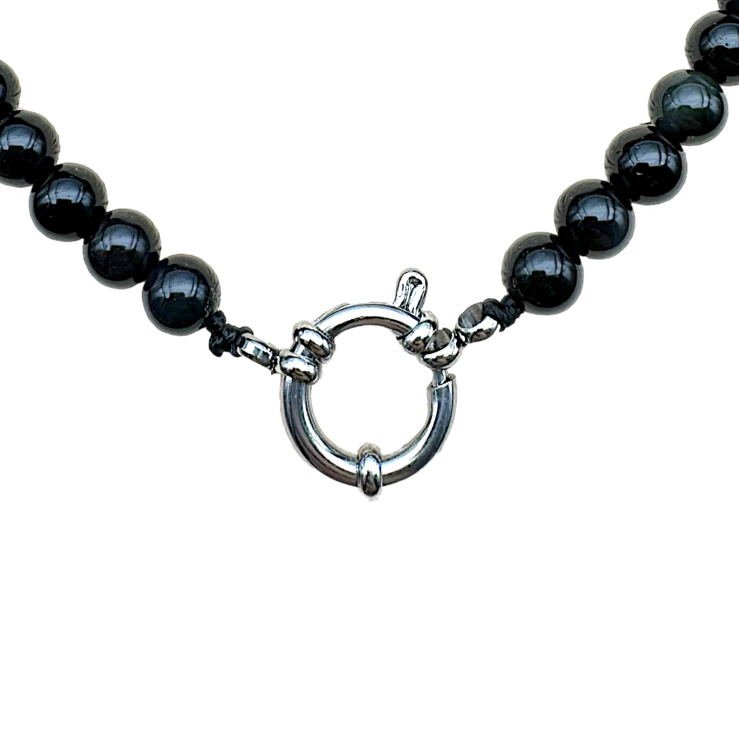 Collier boule en Obsidienne œil céleste attache bouée