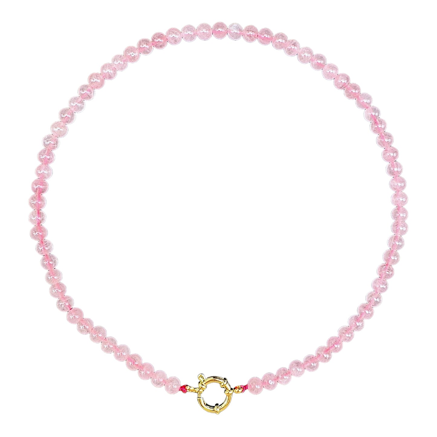 Collier boule en Quartz rose attache bouée en acier inoxydable dorée ou argenté