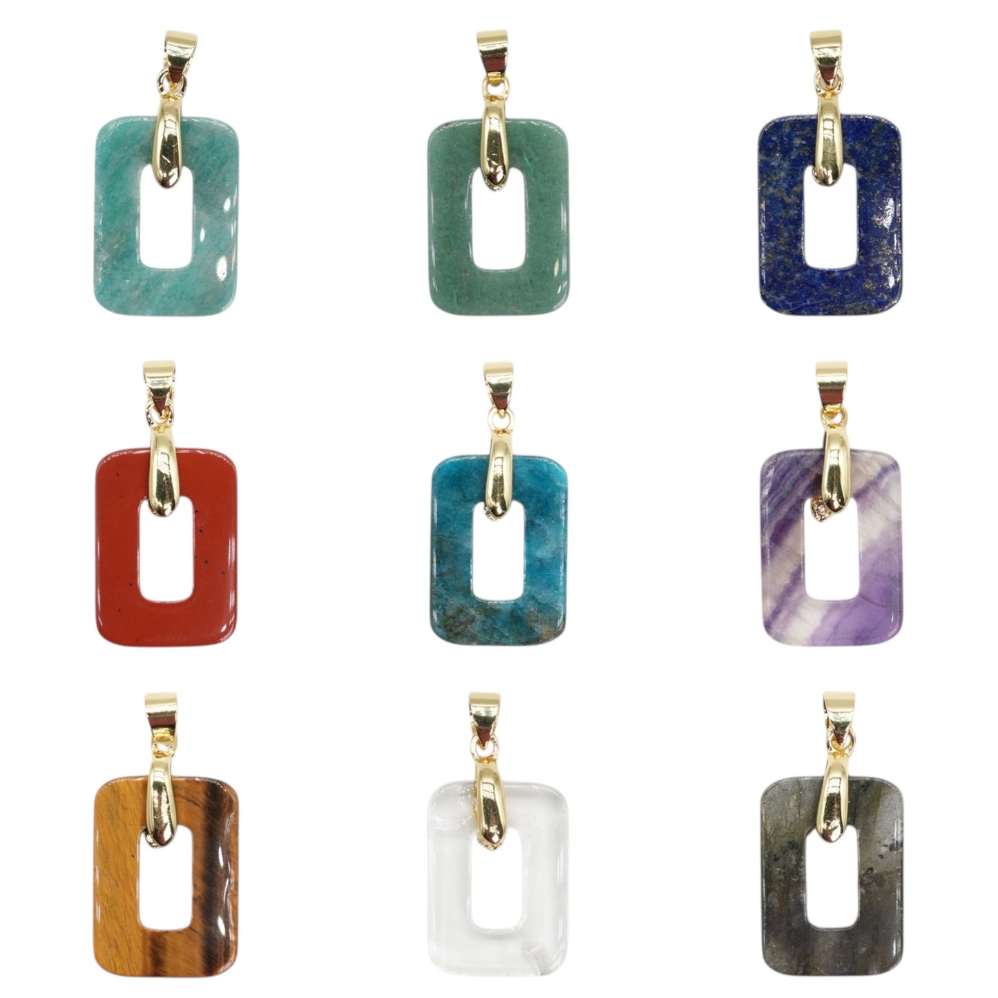 Rounded Rectangular Pendant 15x20 mm — Gold or silver bail (11 stones available)