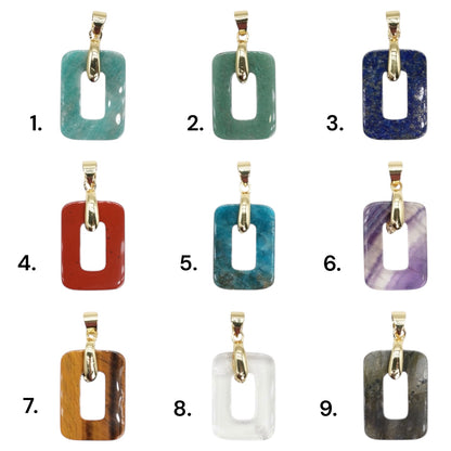 Rounded Rectangular Pendant 15x20 mm — Gold or silver bail (11 stones available)