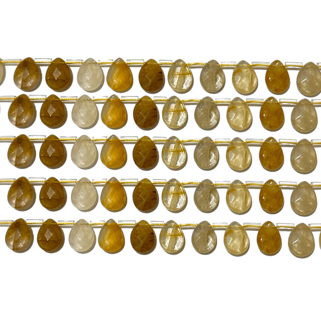 Lot de 22 pendentifs Quartz hematoide jaune goutte facetté plate 13x18mm