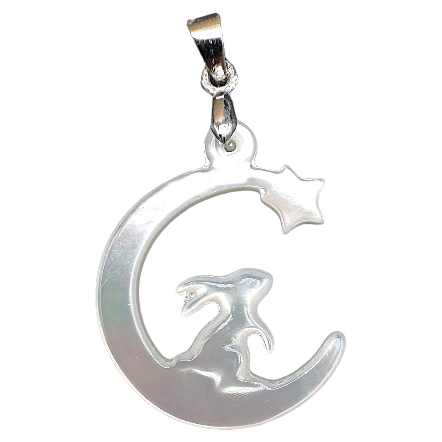 Pendentif en nacre Lapin assis sur une lune croissante & étoile