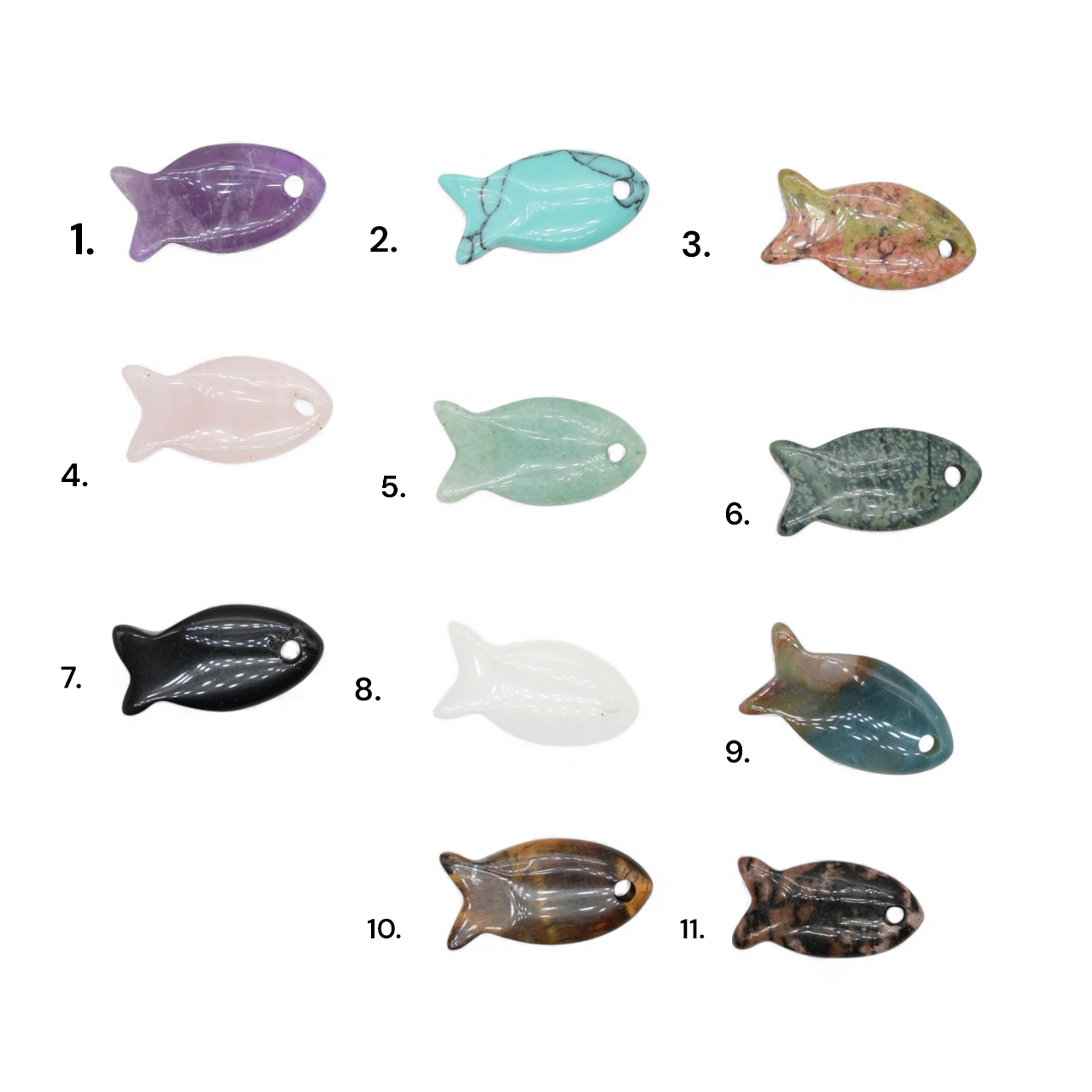 Lot de 5 poissons 2.5x1 cm  — trou 2 mm (11 pierres disponible)