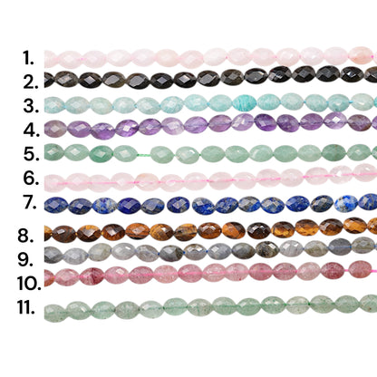 Fil de perle en ovale facetté 6x8 mm (11 pierres disponible) — Référence F1