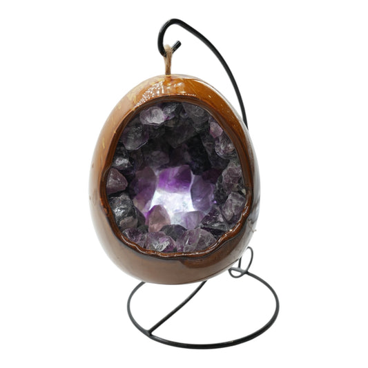 Purple Fluorite & Ceramic Egg Lamp