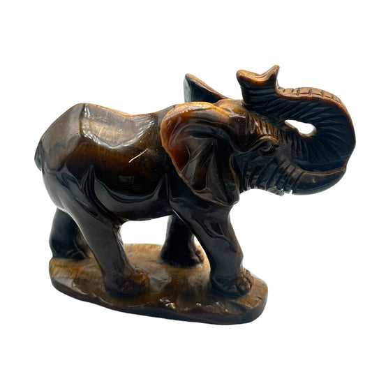 Figurine éléphant en oeil de tigre taillé main