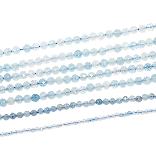 Fil de perles facettées Aigue marine foncée A